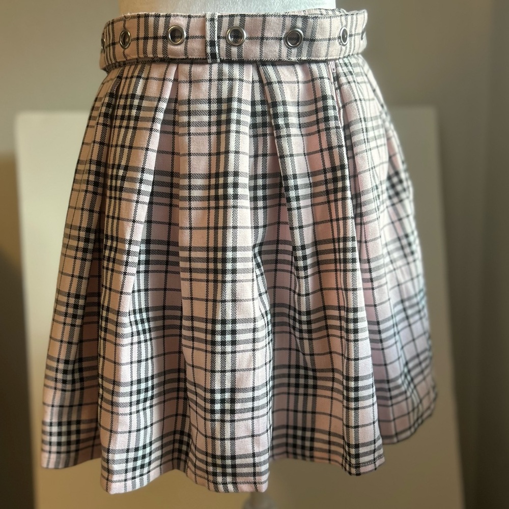 Hot Topic Pink and Black Plaid Mini Skirt